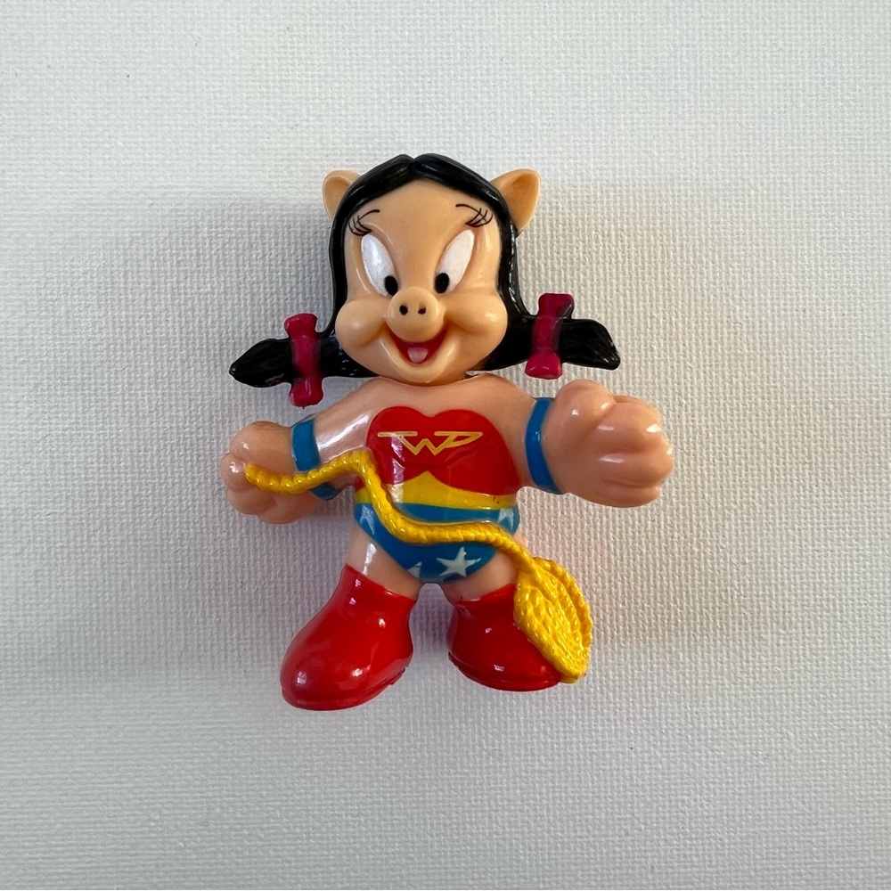 Vintage 90s McDonalds toy Looney Tunes Petunia Pig as Wonder Woman